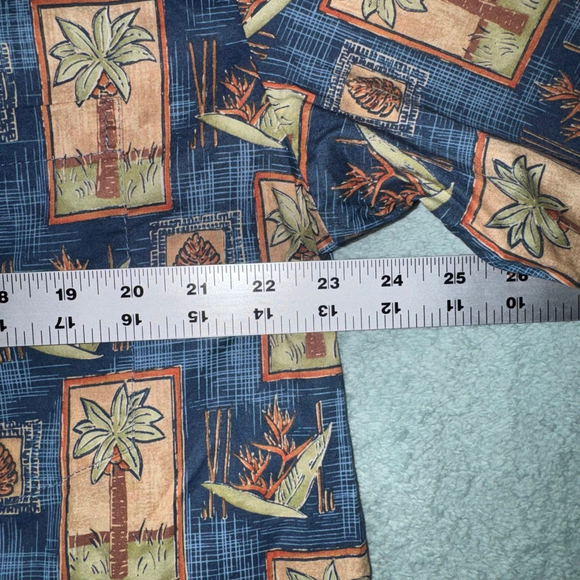 Vintage Tori Richard Casual Button Down Shirt L Blue Brown Palm Tree Cotton Lawn - Picture 7 of 9